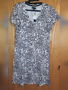 Leopard Print V-Neck Dress - Neutral Tones
